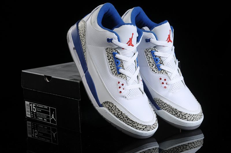 Air Jordan 3 Men Shoes White/Blue/Black Online